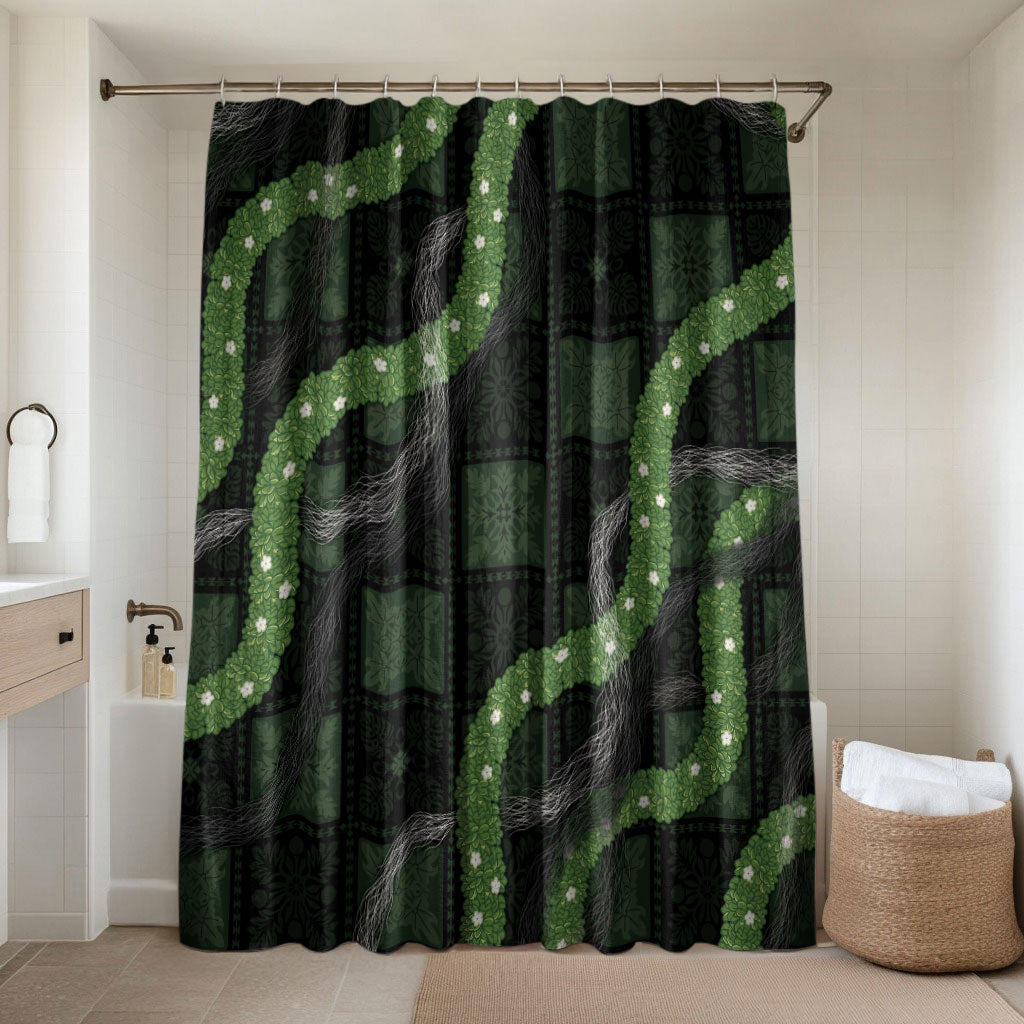 Hawaiian Quilt Bathroom Set Pele Hair Hinahina Lei Black Version LT05 Shower Curtain Only Black - Polynesian Pride