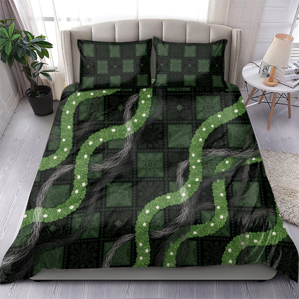 Hawaiian Quilt Bedding Set Pele Hair Hinahina Lei Black Version LT05 - Polynesian Pride