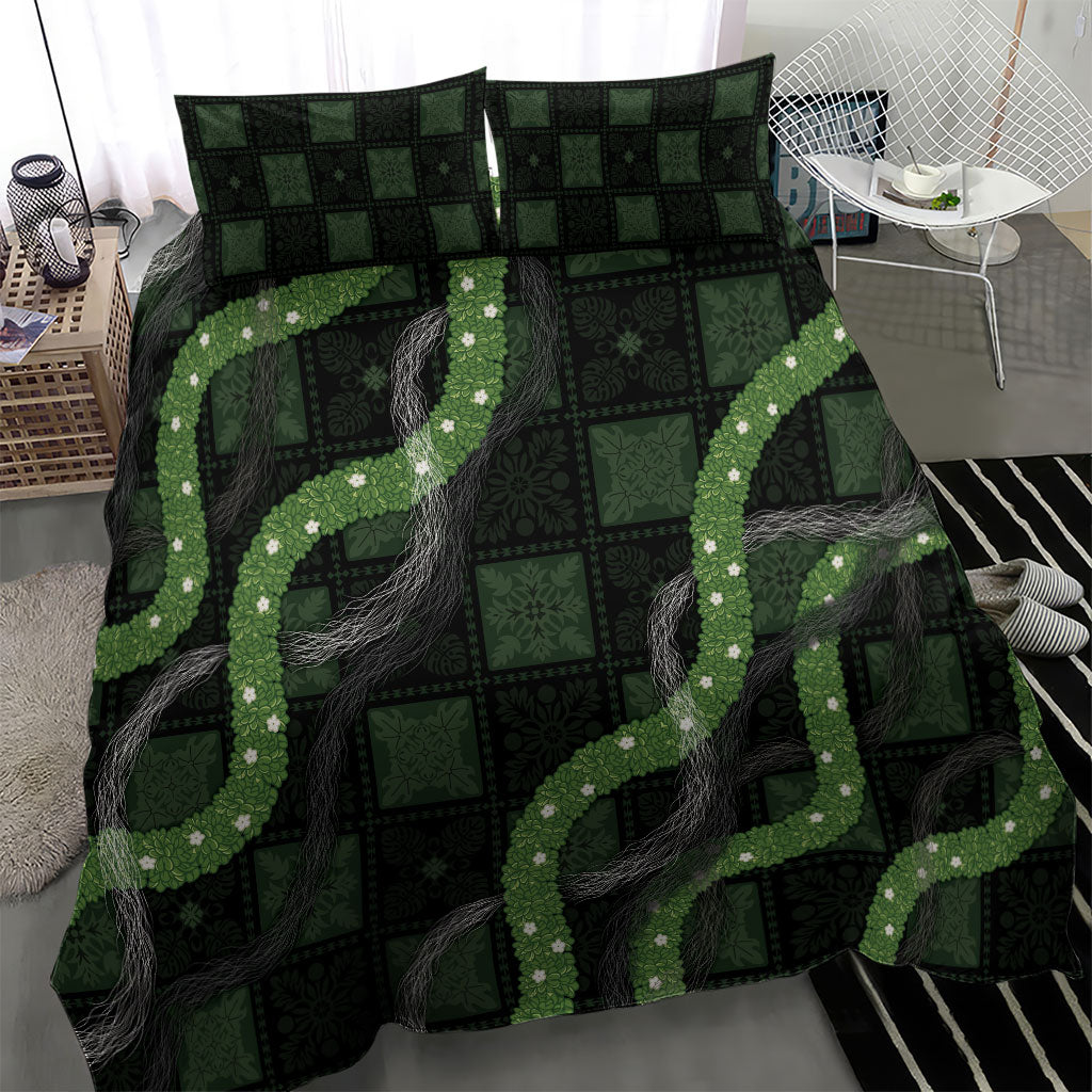 Hawaiian Quilt Bedding Set Pele Hair Hinahina Lei Black Version LT05 - Polynesian Pride