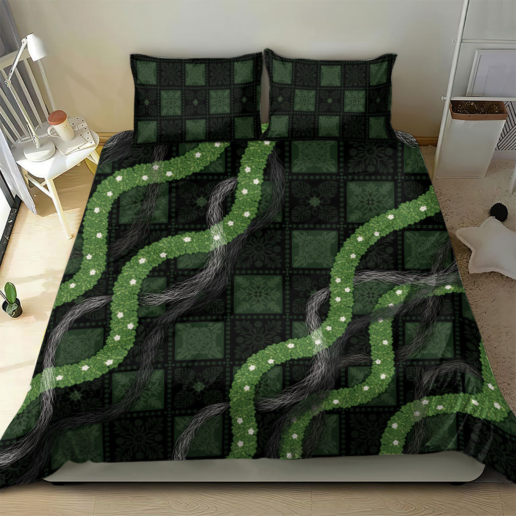 Hawaiian Quilt Bedding Set Pele Hair Hinahina Lei Black Version LT05 - Polynesian Pride