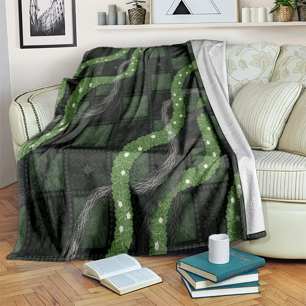 Hawaiian Quilt Blanket Pele Hair Hinahina Lei Black Version LT05 Black - Polynesian Pride