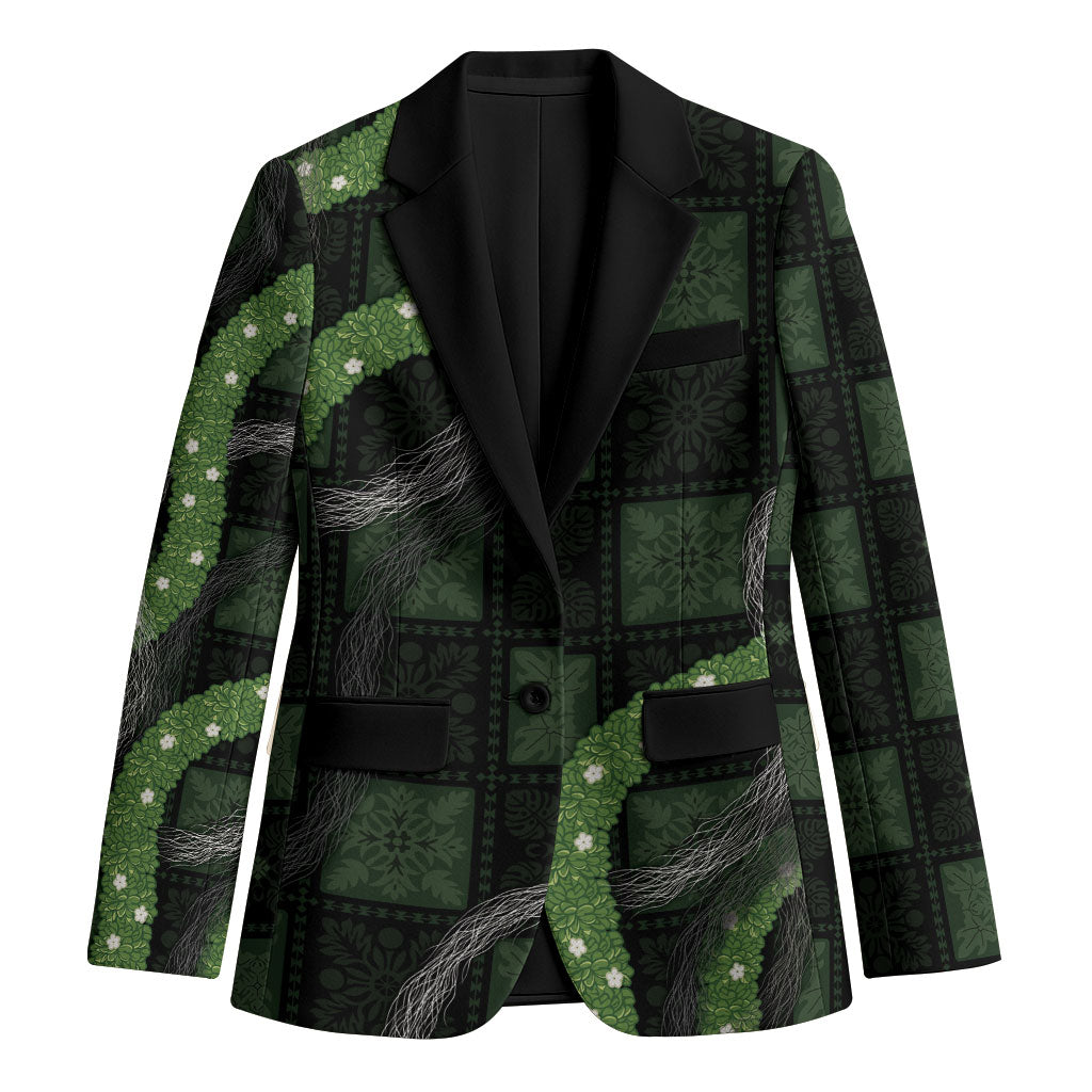 Hawaiian Quilt Blazer Pele Hair Hinahina Lei Black Version LT05 Unisex Black - Polynesian Pride