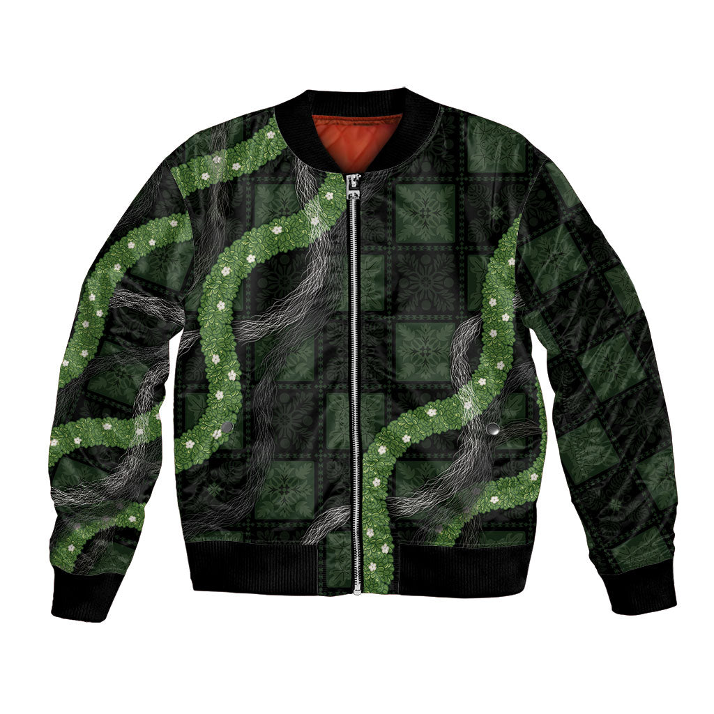 Hawaiian Quilt Bomber Jacket Pele Hair Hinahina Lei Black Version LT05 Unisex Black - Polynesian Pride