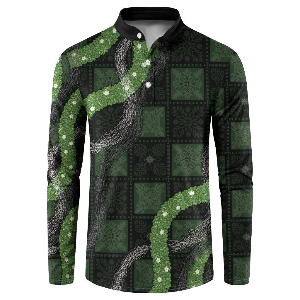 Hawaiian Quilt Button Sweatshirt Pele Hair Hinahina Lei Black Version LT05 Black - Polynesian Pride