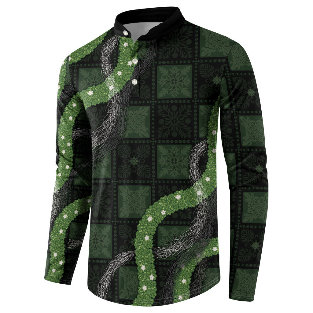 Hawaiian Quilt Button Sweatshirt Pele Hair Hinahina Lei Black Version LT05 - Polynesian Pride