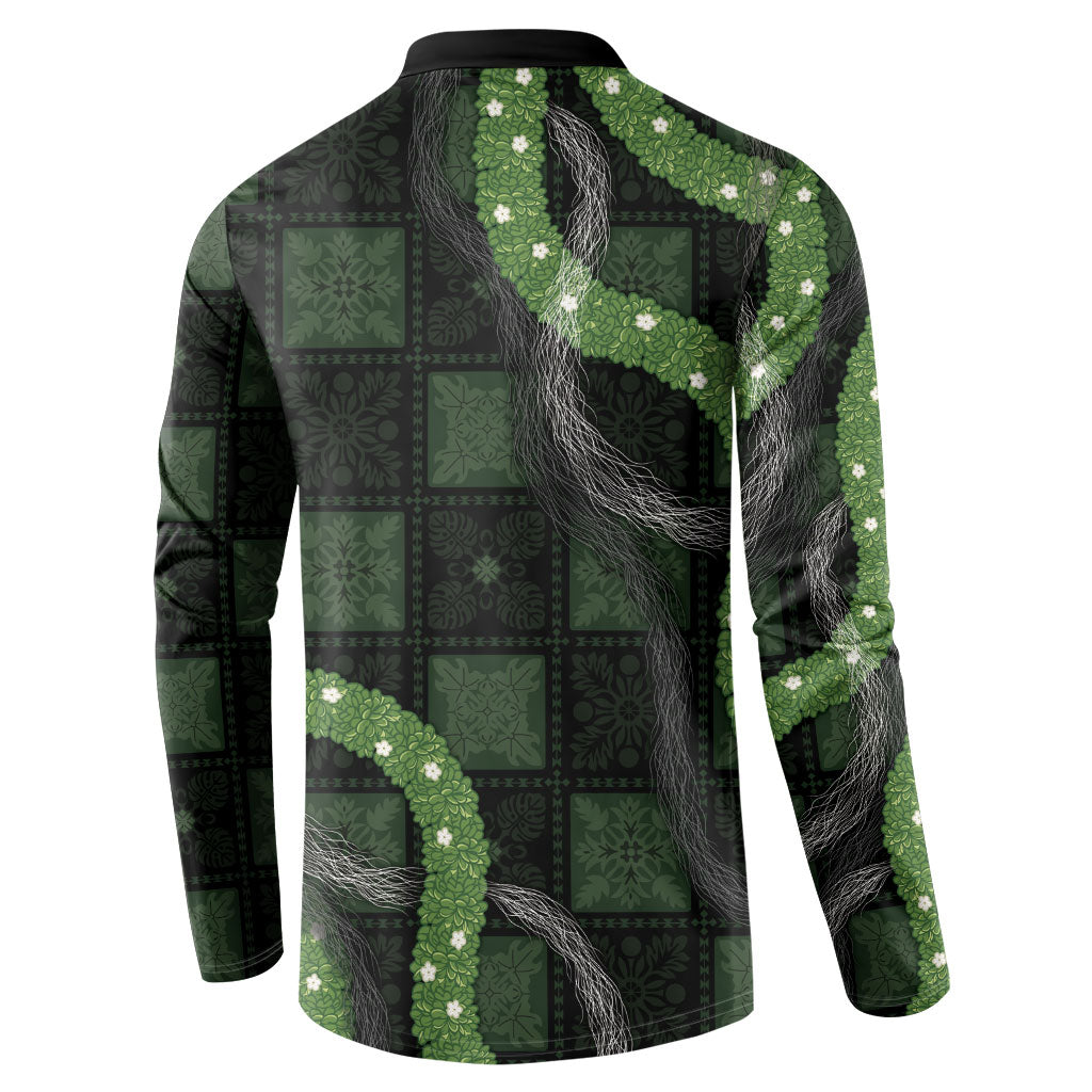 Hawaiian Quilt Button Sweatshirt Pele Hair Hinahina Lei Black Version LT05 - Polynesian Pride