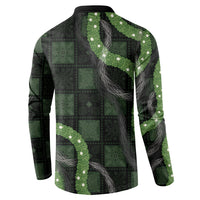Hawaiian Quilt Button Sweatshirt Pele Hair Hinahina Lei Black Version LT05 - Polynesian Pride