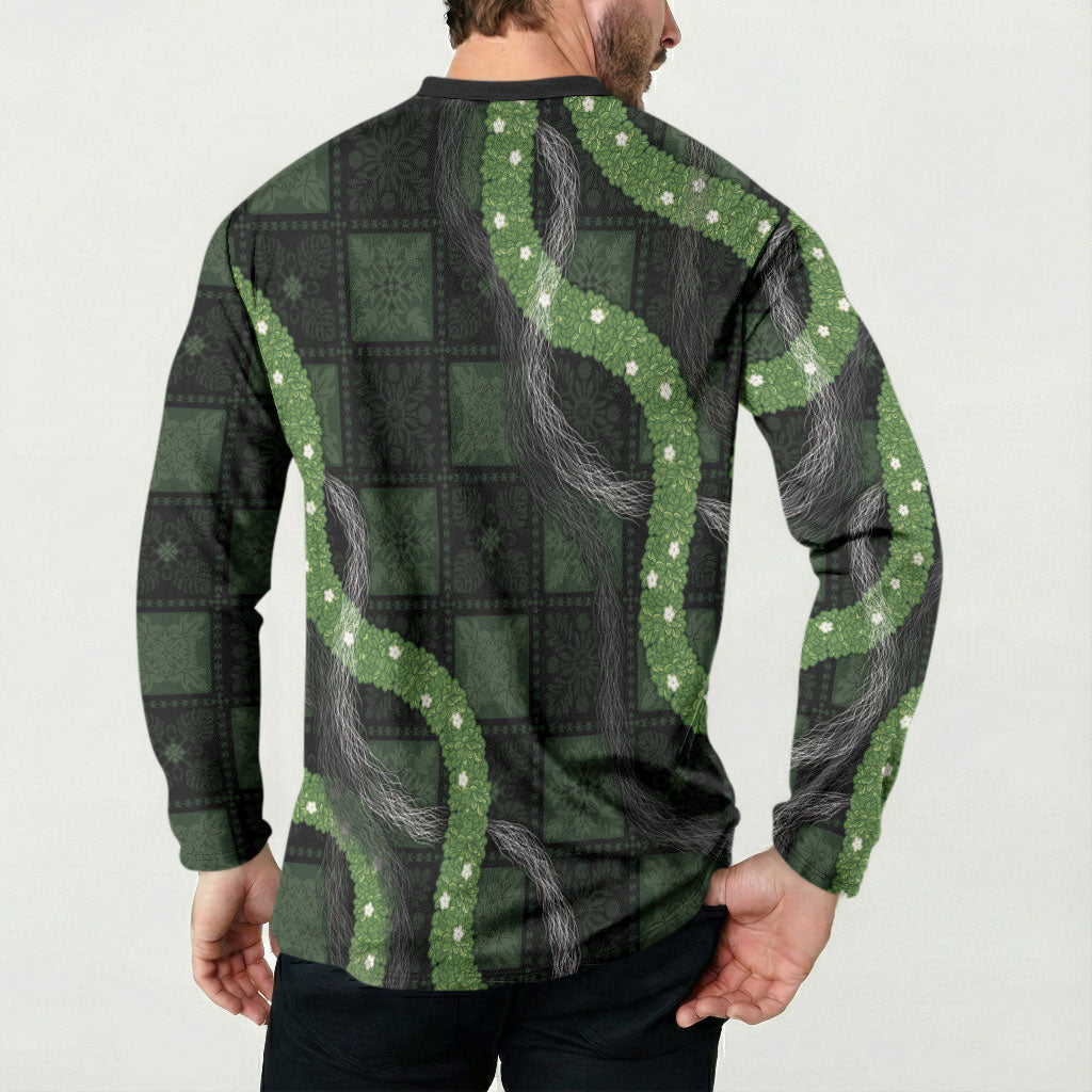Hawaiian Quilt Button Sweatshirt Pele Hair Hinahina Lei Black Version LT05 - Polynesian Pride