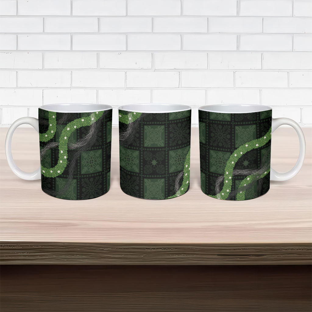 Hawaiian Quilt Ceramic Mug Pele Hair Hinahina Lei Black Version LT05 - Polynesian Pride