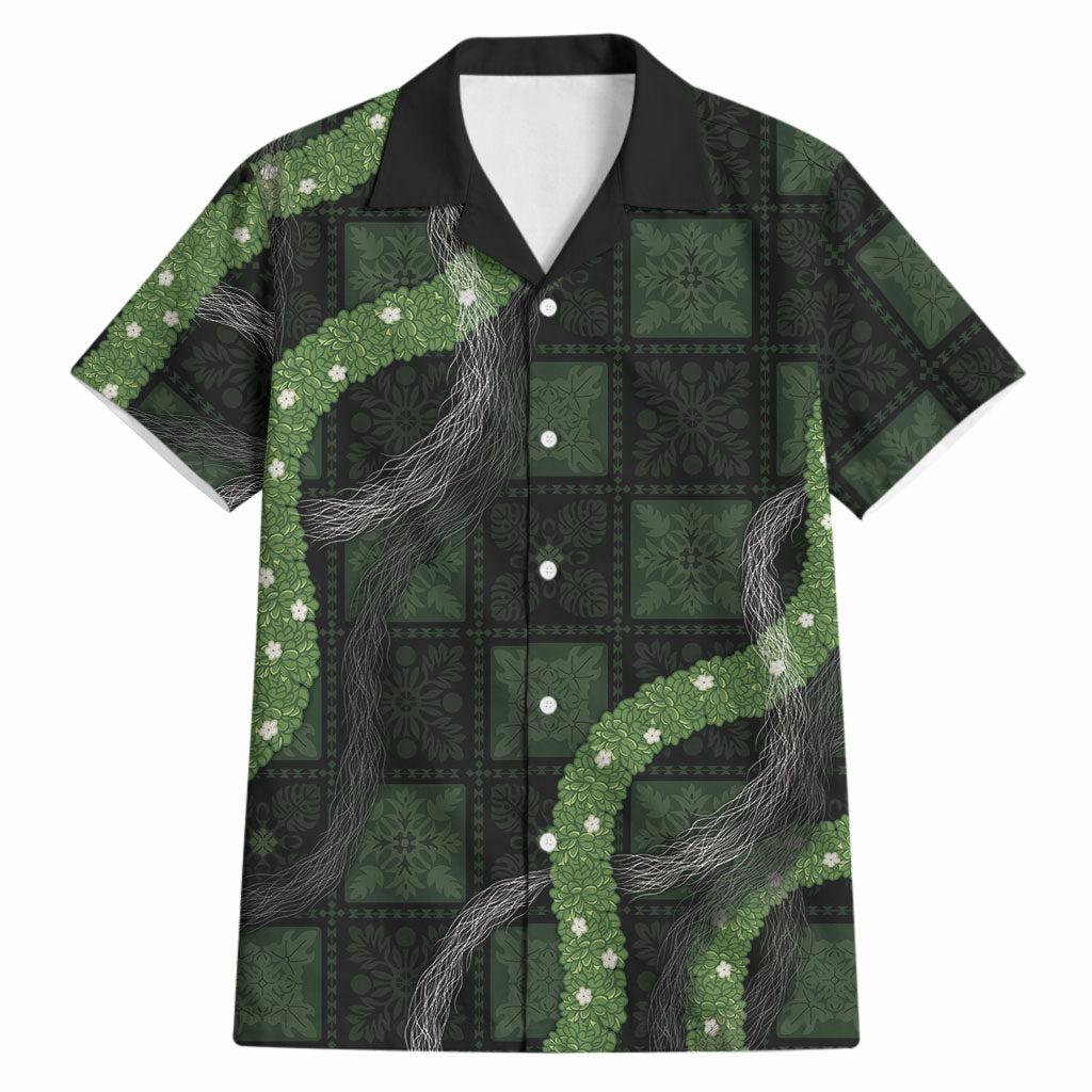 Hawaiian Quilt Hawaiian Shirt Pele Hair Hinahina Lei Black Version LT05 Black - Polynesian Pride