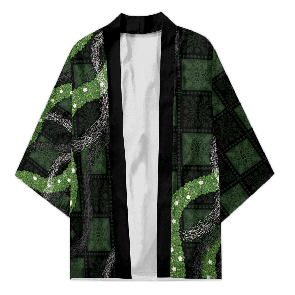 Hawaiian Quilt Kimono Pele Hair Hinahina Lei Black Version LT05 Unisex Black - Polynesian Pride