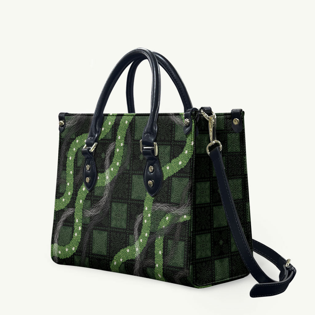 Hawaiian Quilt Leather Bag Pele Hair Hinahina Lei Black Version LT05 Black - Polynesian Pride