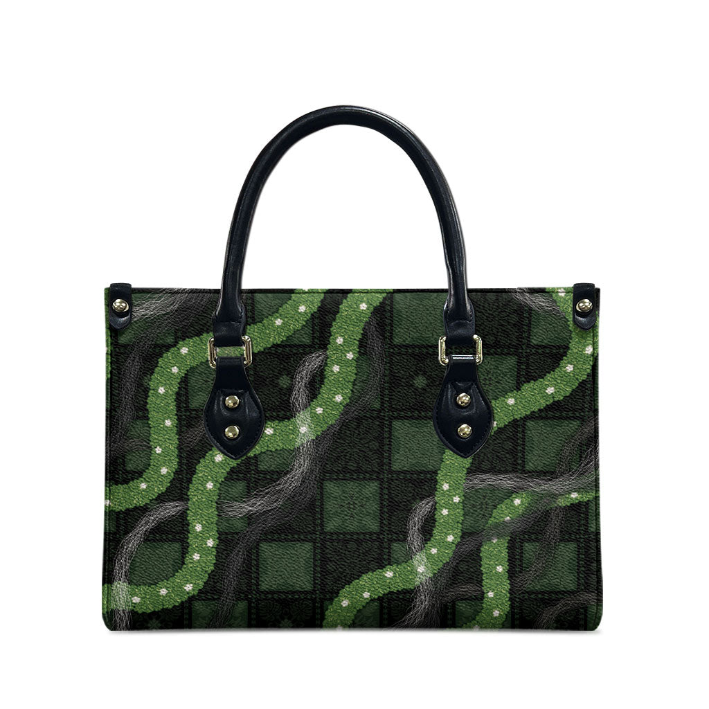Hawaiian Quilt Leather Bag Pele Hair Hinahina Lei Black Version LT05 - Polynesian Pride