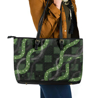 Hawaiian Quilt Leather Tote Bag Pele Hair Hinahina Lei Black Version LT05 - Polynesian Pride