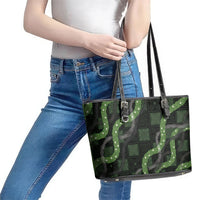 Hawaiian Quilt Leather Tote Bag Pele Hair Hinahina Lei Black Version LT05 - Polynesian Pride