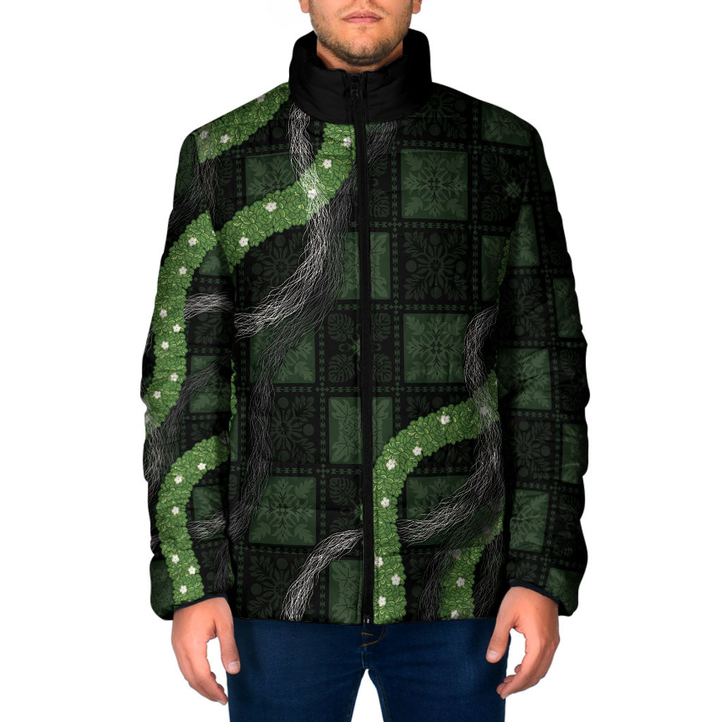 Hawaiian Quilt Padded Jacket Pele Hair Hinahina Lei Black Version LT05 Men Black - Polynesian Pride