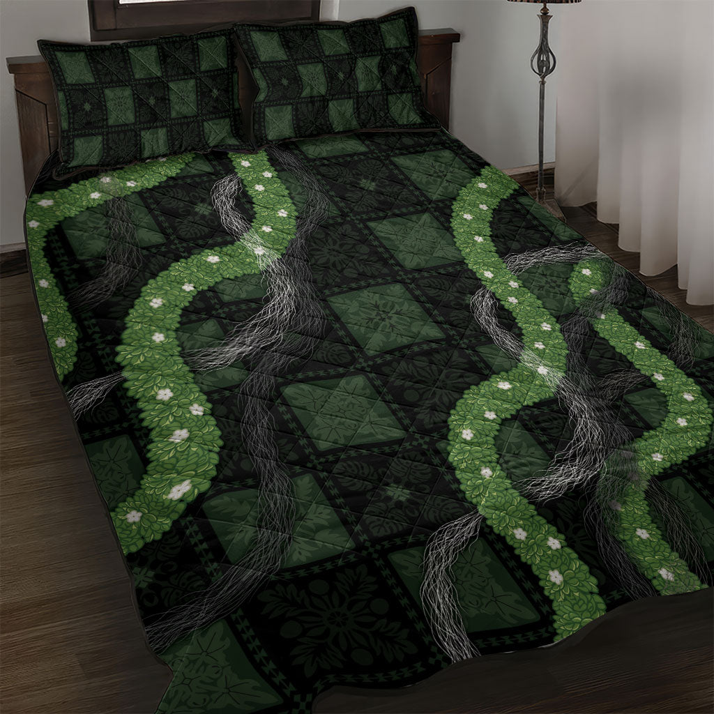 Hawaiian Quilt Quilt Bed Set Pele Hair Hinahina Lei Black Version LT05 Black - Polynesian Pride