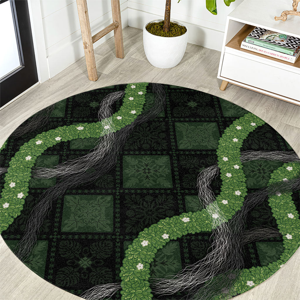 Hawaiian Quilt Round Carpet Pele Hair Hinahina Lei Black Version LT05 Black - Polynesian Pride