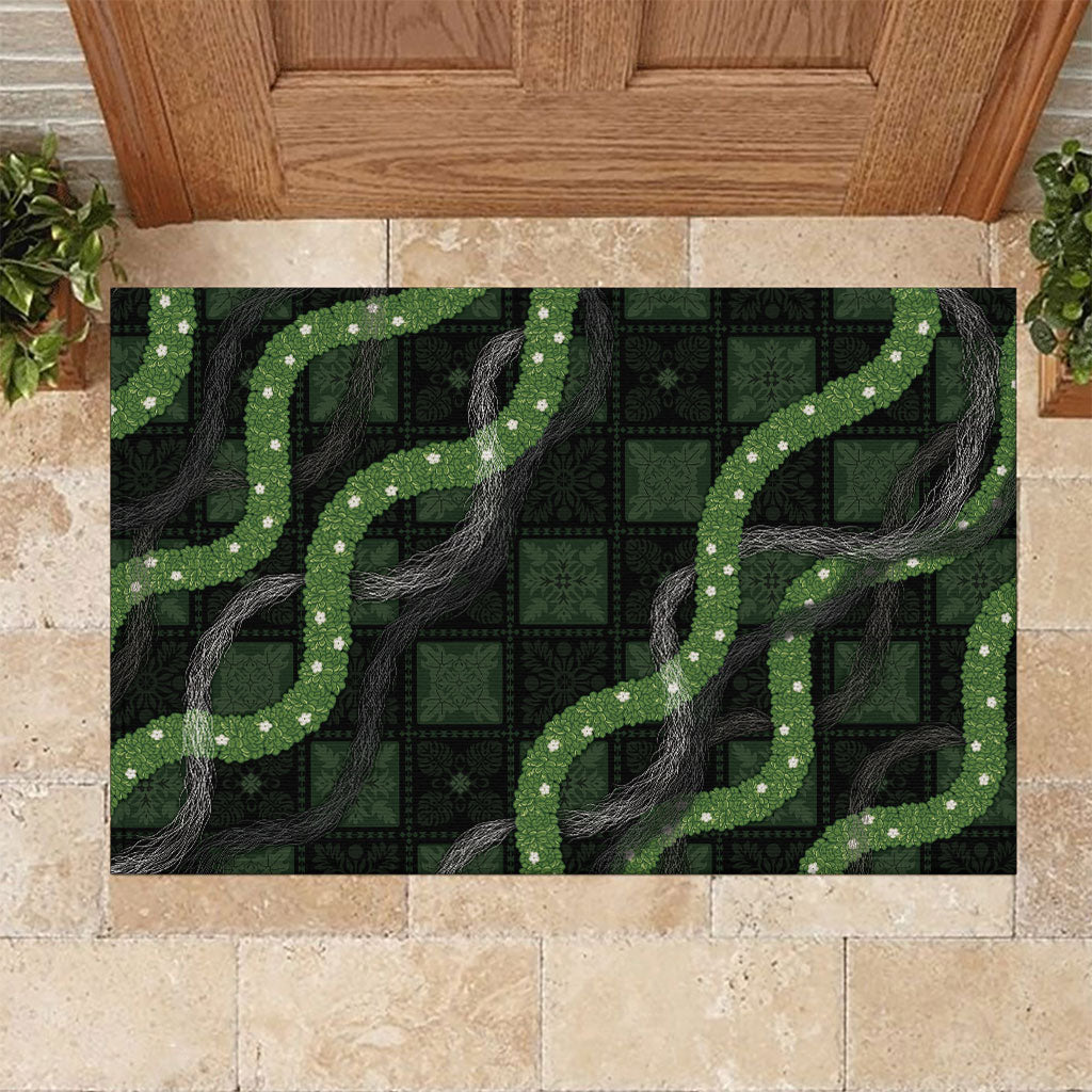 Hawaiian Quilt Rubber Doormat Pele Hair Hinahina Lei Black Version LT05 Black - Polynesian Pride