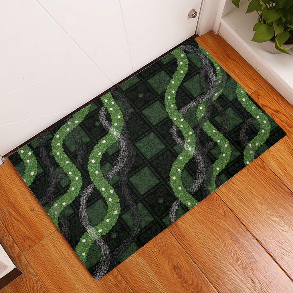 Hawaiian Quilt Rubber Doormat Pele Hair Hinahina Lei Black Version LT05 - Polynesian Pride