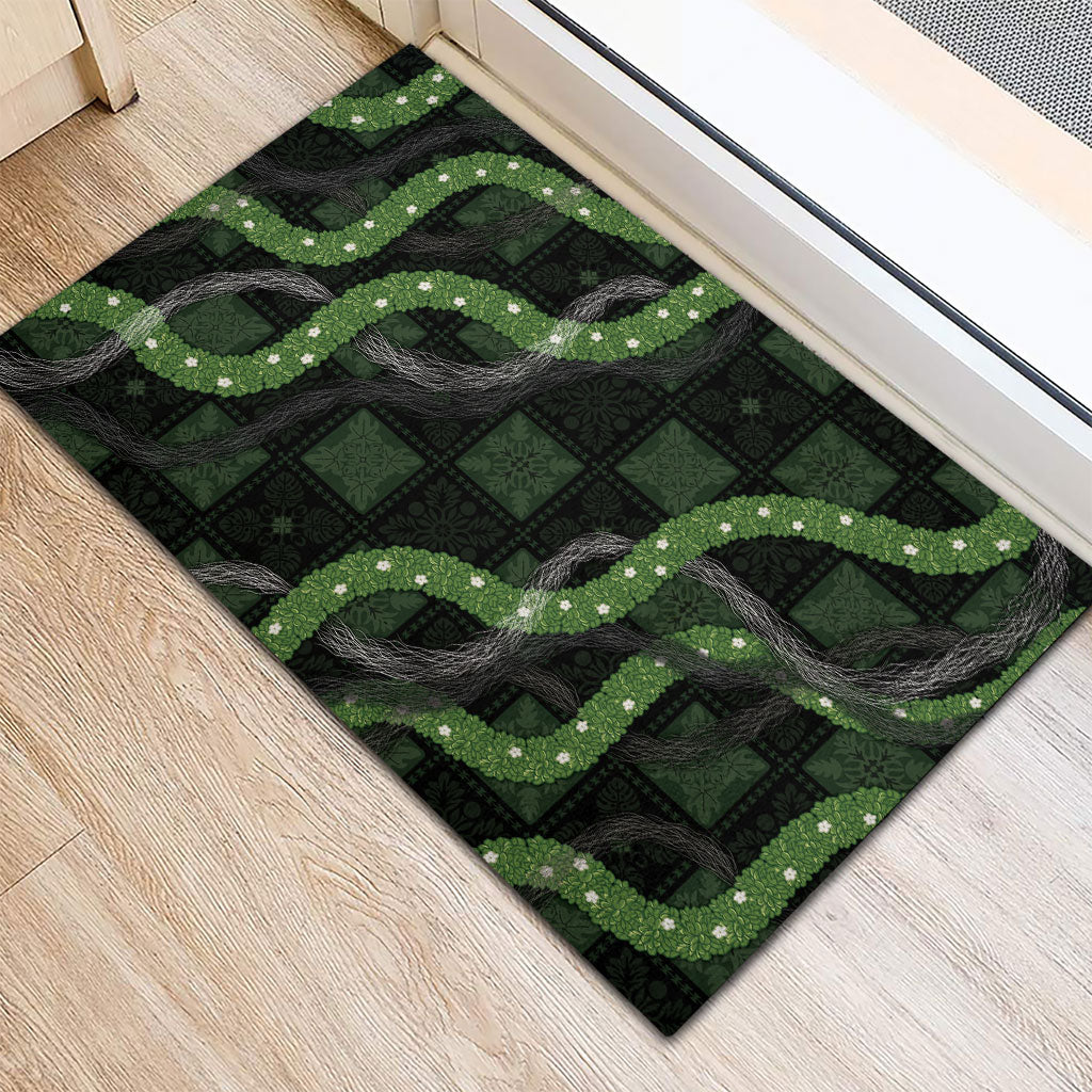 Hawaiian Quilt Rubber Doormat Pele Hair Hinahina Lei Black Version LT05 - Polynesian Pride