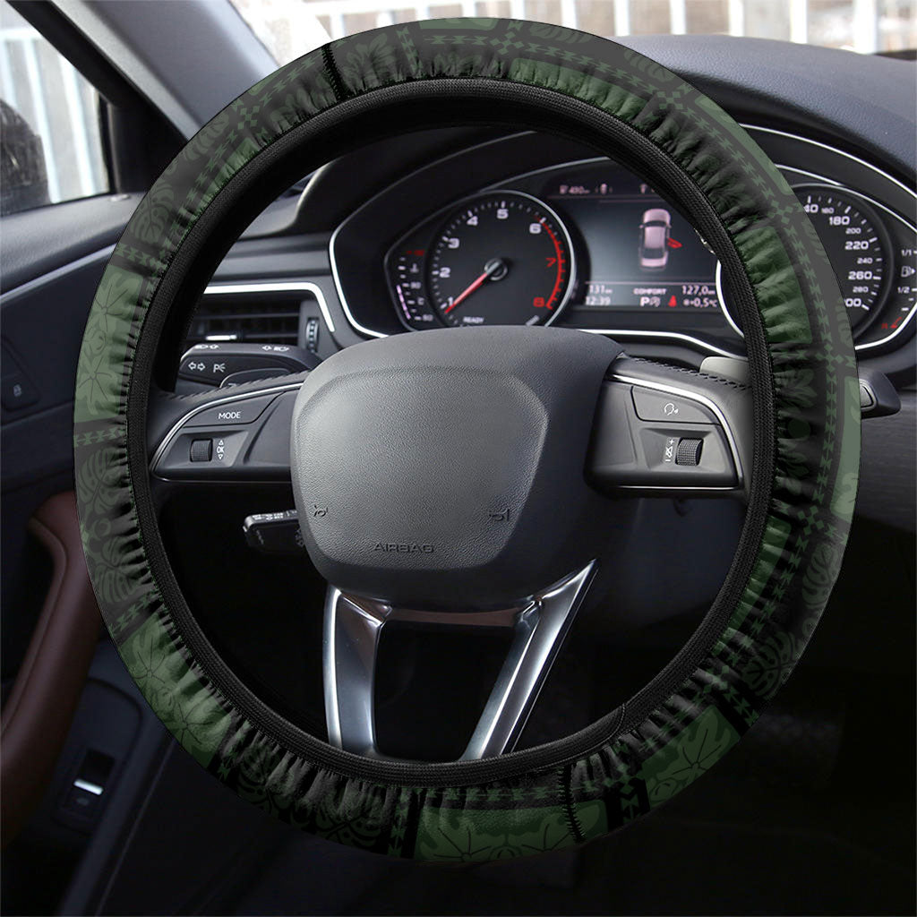 Hawaiian Quilt Steering Wheel Cover Pele Hair Hinahina Lei Black Version LT05 - Polynesian Pride