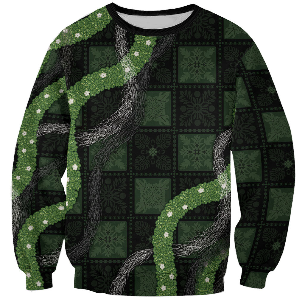 Hawaiian Quilt Sweatshirt Pele Hair Hinahina Lei Black Version LT05 Unisex Black - Polynesian Pride