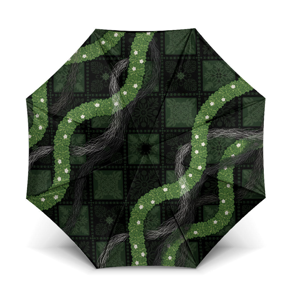 Hawaiian Quilt Umbrella Pele Hair Hinahina Lei Black Version LT05 One Size Folded 11.42 inch Opened Diameter 37.4 inch Black - Polynesian Pride