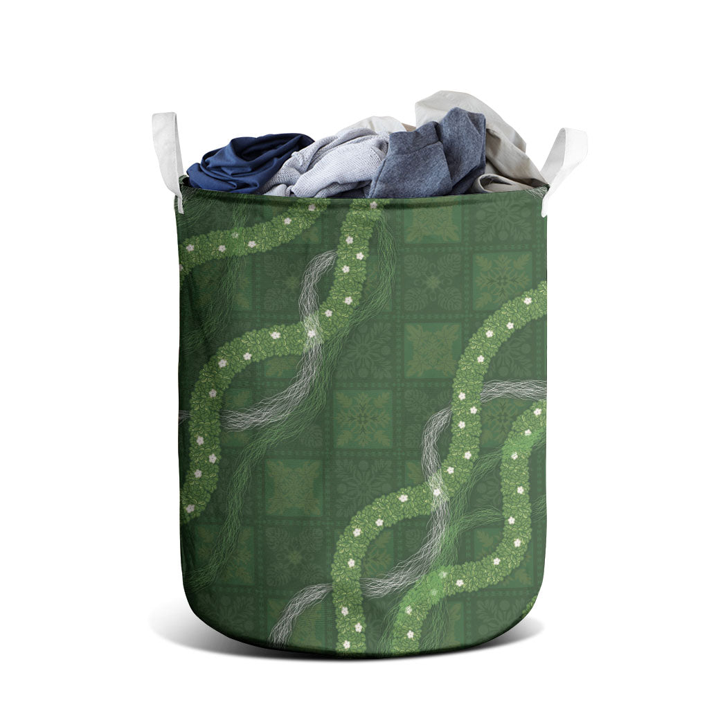 Hawaiian Quilt Laundry Basket Pele Hair Hinahina Lei Green Version LT05 - Polynesian Pride