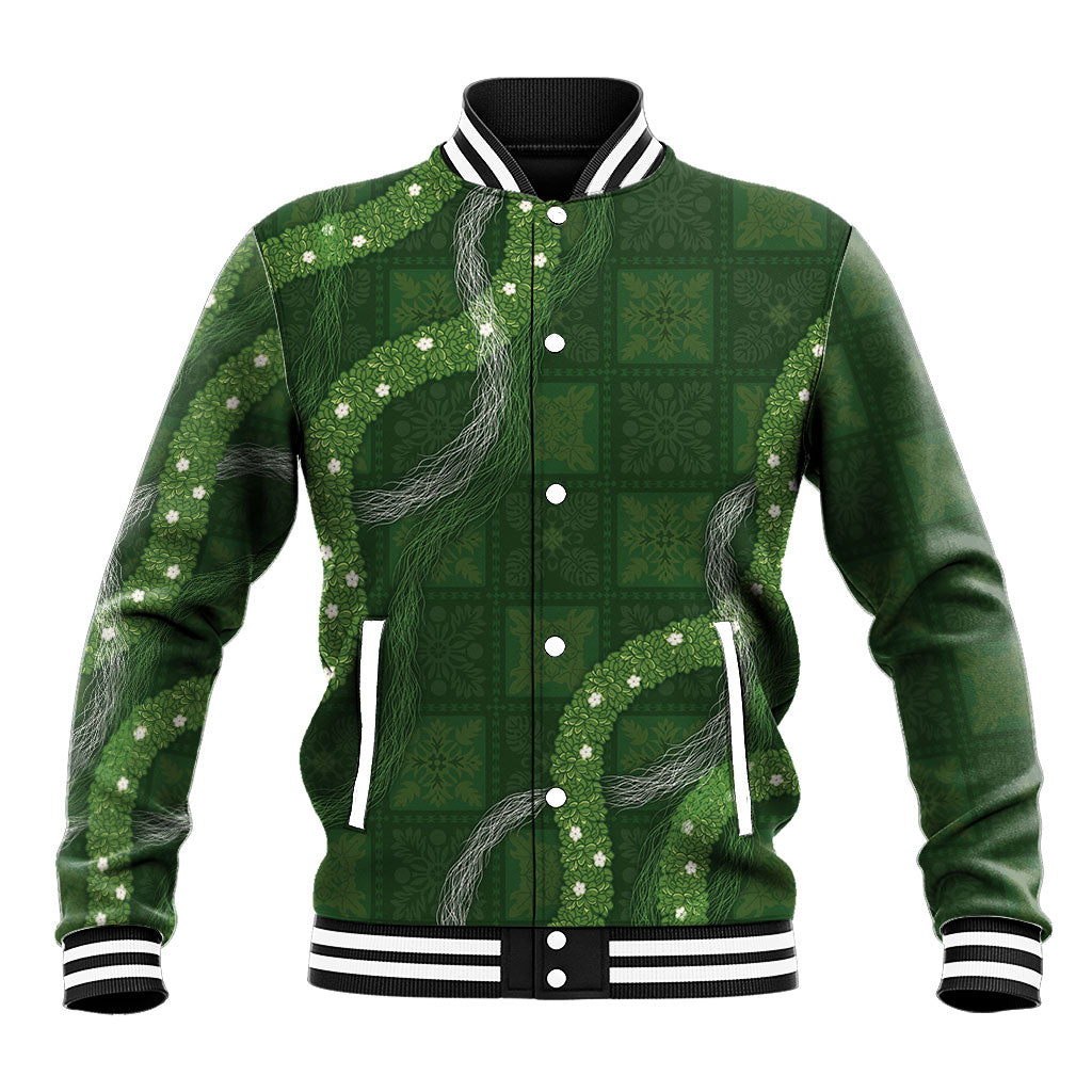 Hawaiian Quilt Baseball Jacket Pele Hair Hinahina Lei Green Version LT05 Unisex Green - Polynesian Pride