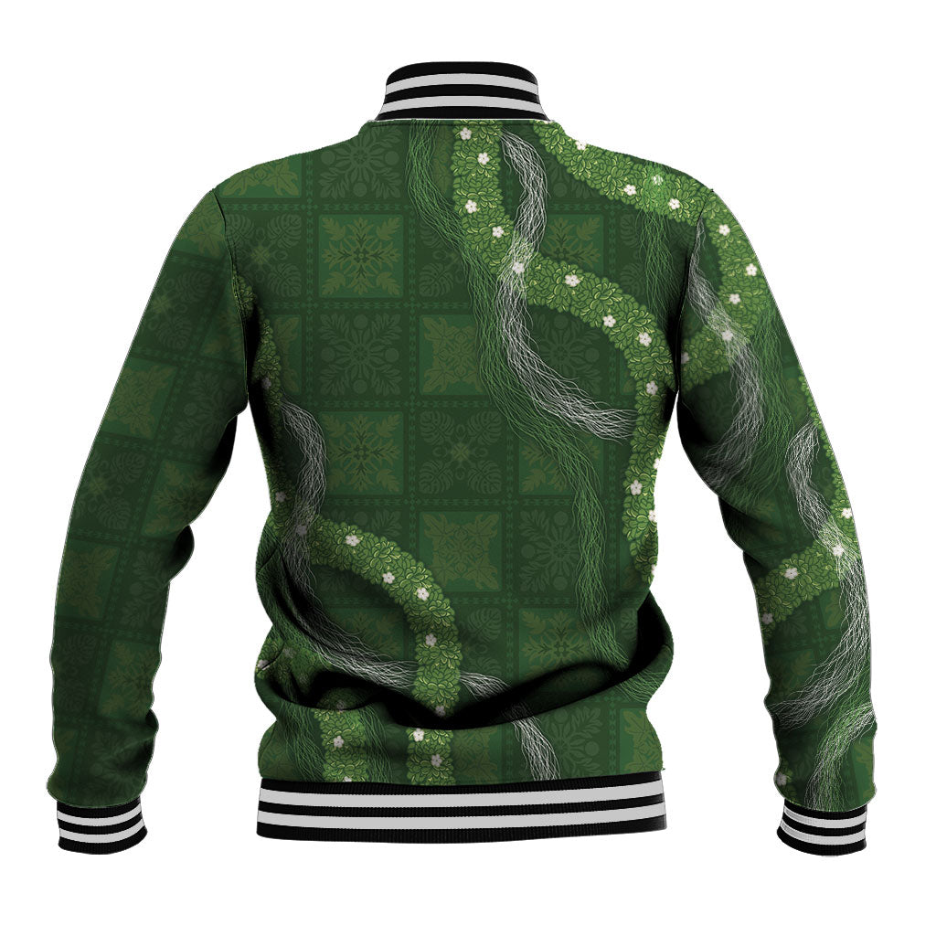 Hawaiian Quilt Baseball Jacket Pele Hair Hinahina Lei Green Version LT05 - Polynesian Pride