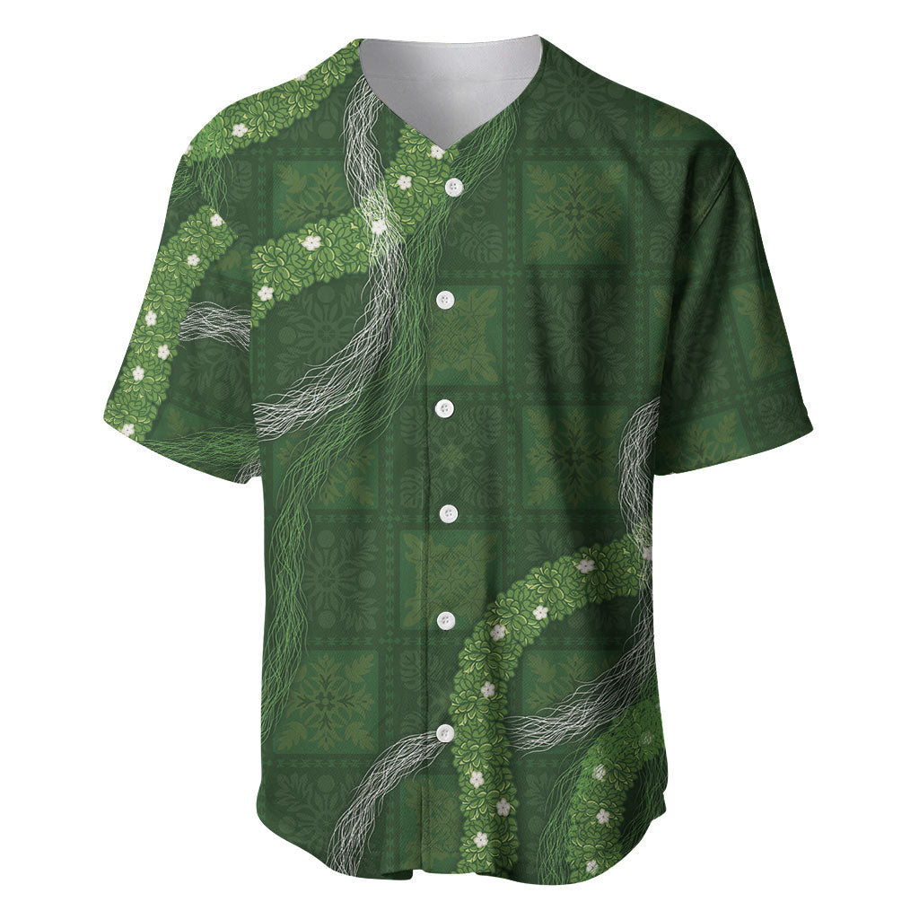 Hawaiian Quilt Baseball Jersey Pele Hair Hinahina Lei Green Version LT05 Green - Polynesian Pride