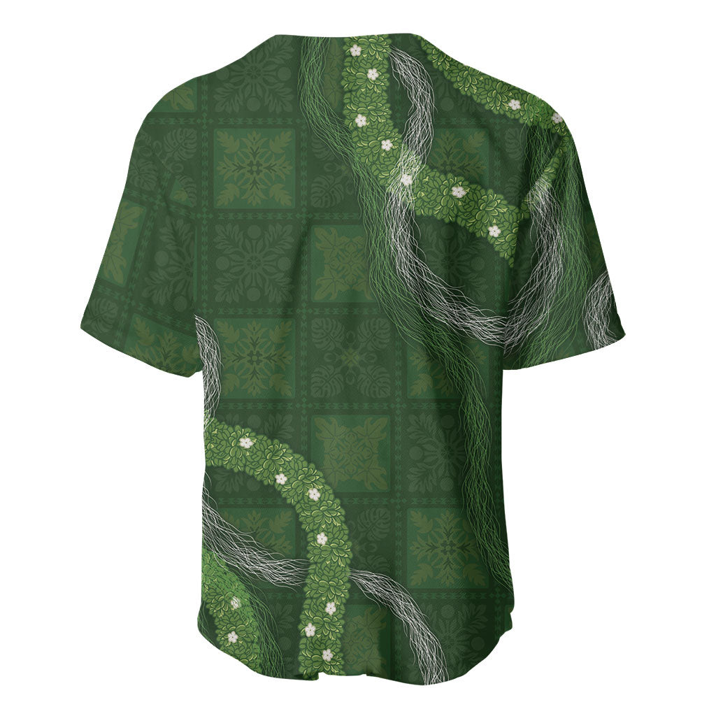 Hawaiian Quilt Baseball Jersey Pele Hair Hinahina Lei Green Version LT05 - Polynesian Pride