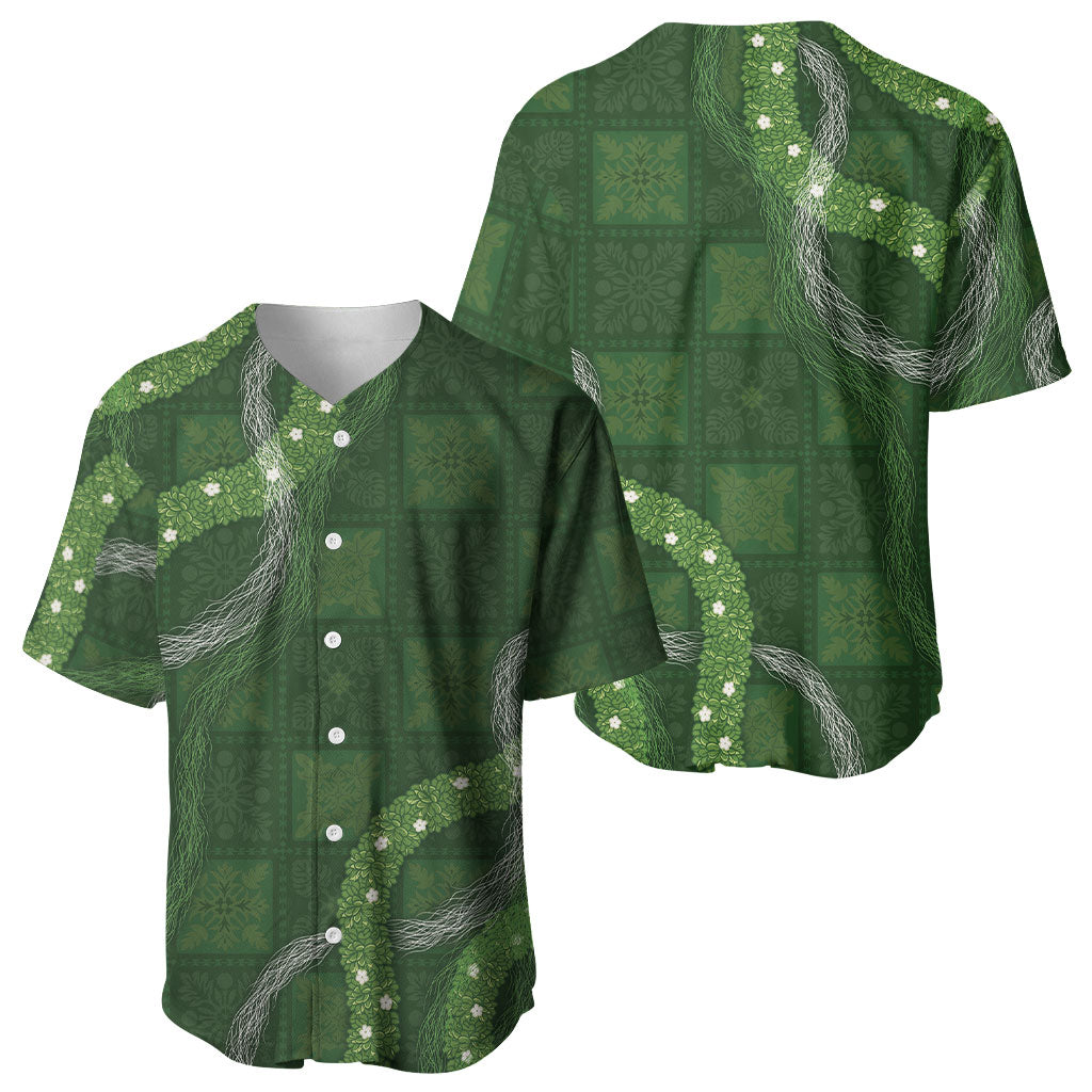 Hawaiian Quilt Baseball Jersey Pele Hair Hinahina Lei Green Version LT05 - Polynesian Pride