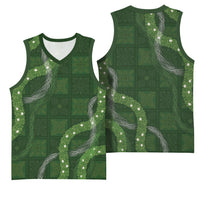 Hawaiian Quilt Basketball Jersey Pele Hair Hinahina Lei Green Version LT05 - Polynesian Pride