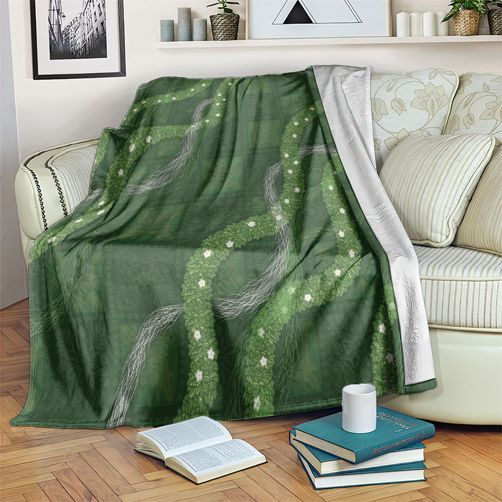 Hawaiian Quilt Blanket Pele Hair Hinahina Lei Green Version LT05 Green - Polynesian Pride