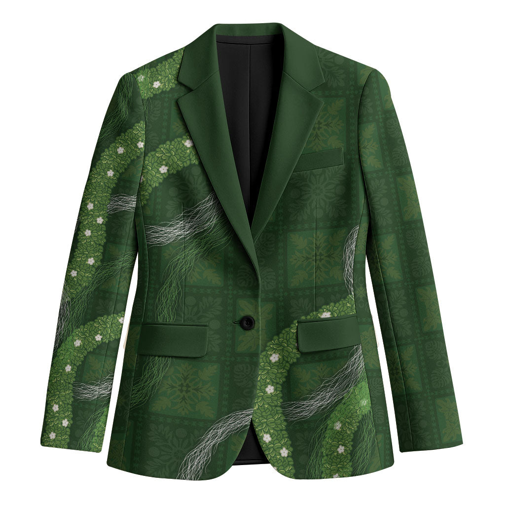 Hawaiian Quilt Blazer Pele Hair Hinahina Lei Green Version LT05 Unisex Green - Polynesian Pride