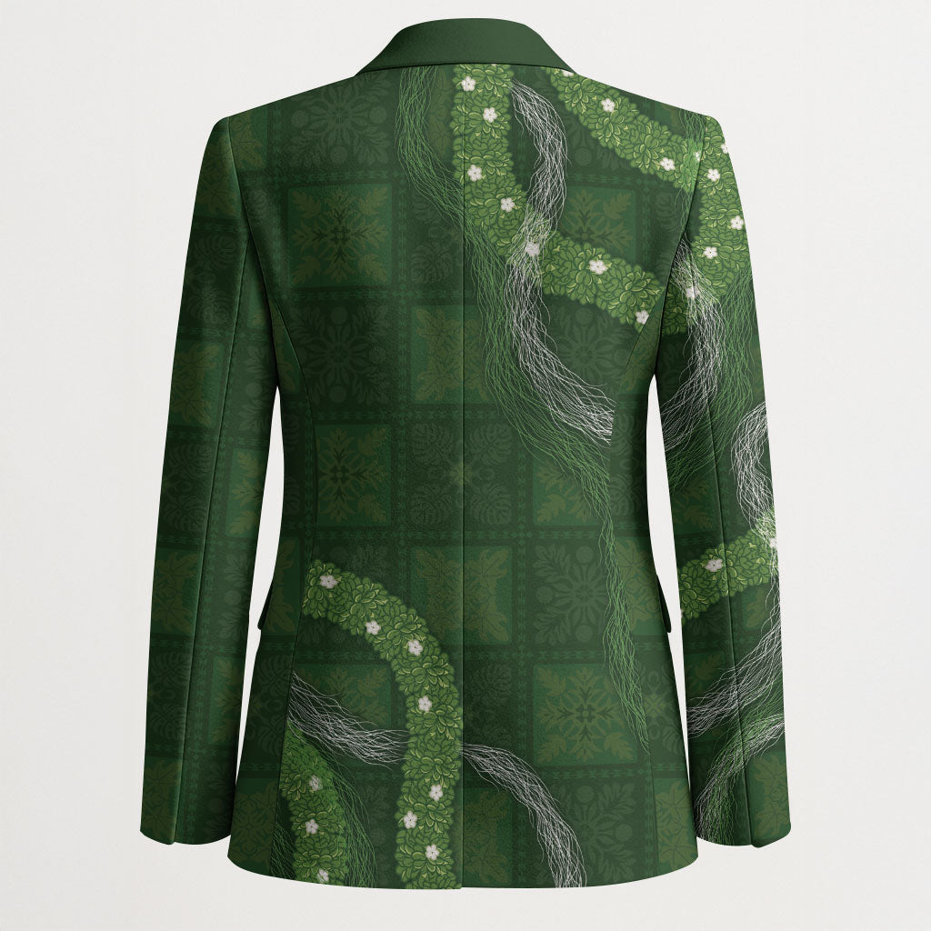 Hawaiian Quilt Blazer Pele Hair Hinahina Lei Green Version LT05 - Polynesian Pride