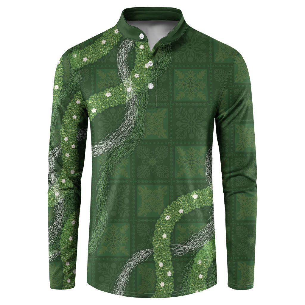 Hawaiian Quilt Button Sweatshirt Pele Hair Hinahina Lei Green Version LT05 Green - Polynesian Pride