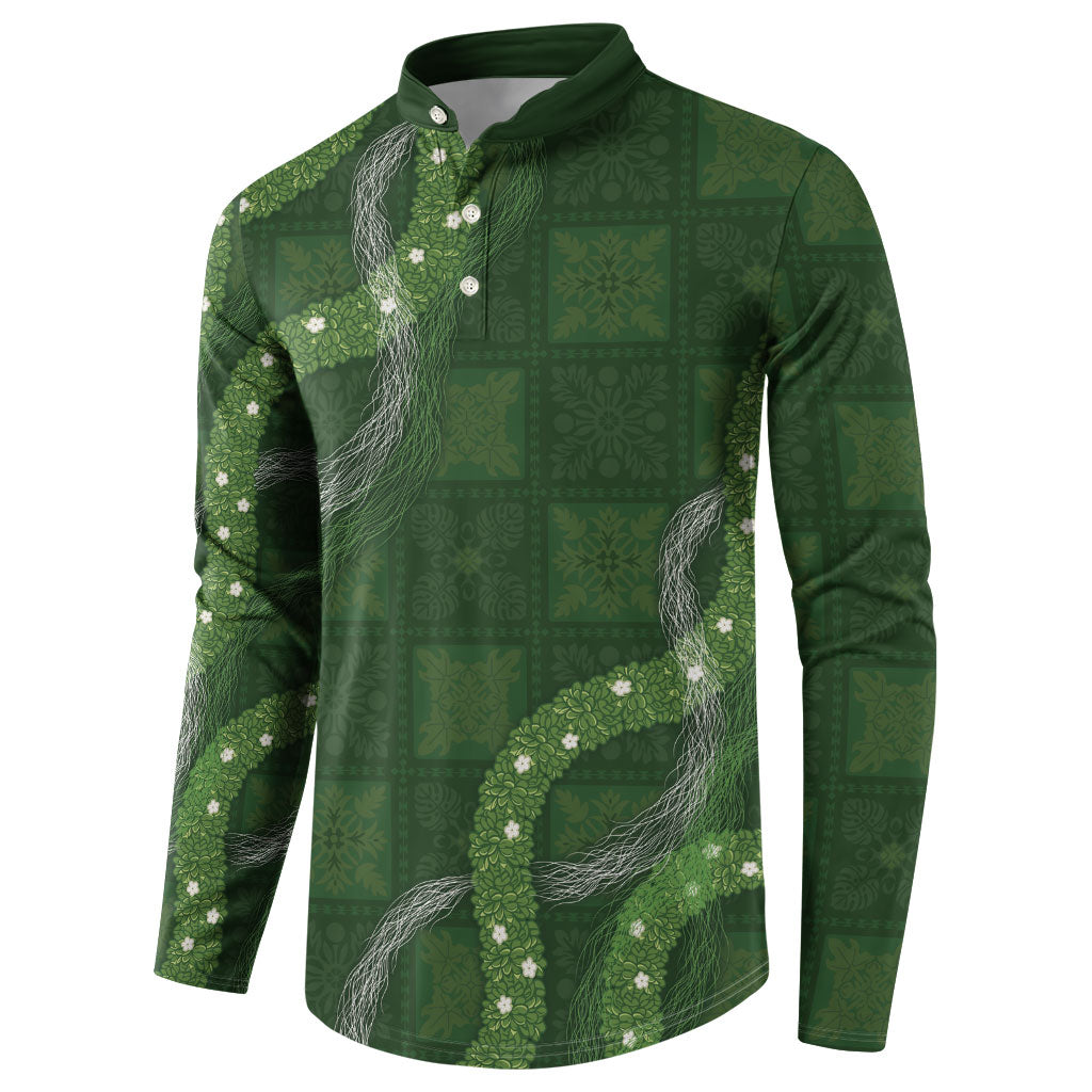 Hawaiian Quilt Button Sweatshirt Pele Hair Hinahina Lei Green Version LT05 - Polynesian Pride