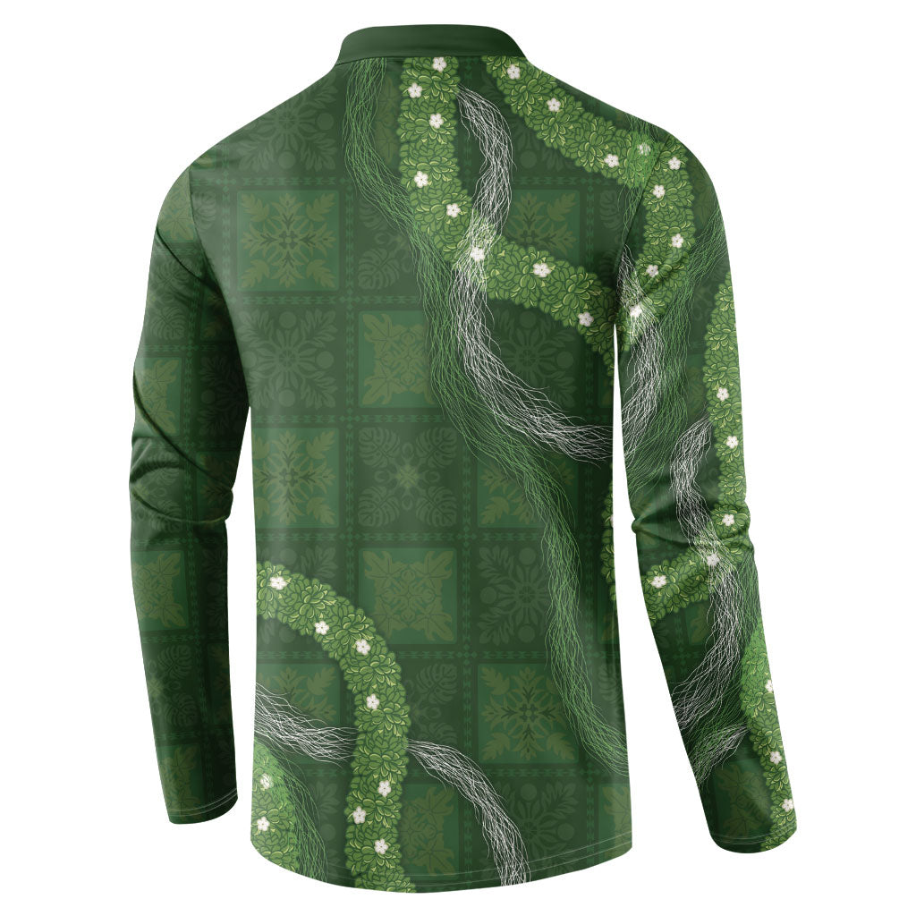 Hawaiian Quilt Button Sweatshirt Pele Hair Hinahina Lei Green Version LT05 - Polynesian Pride