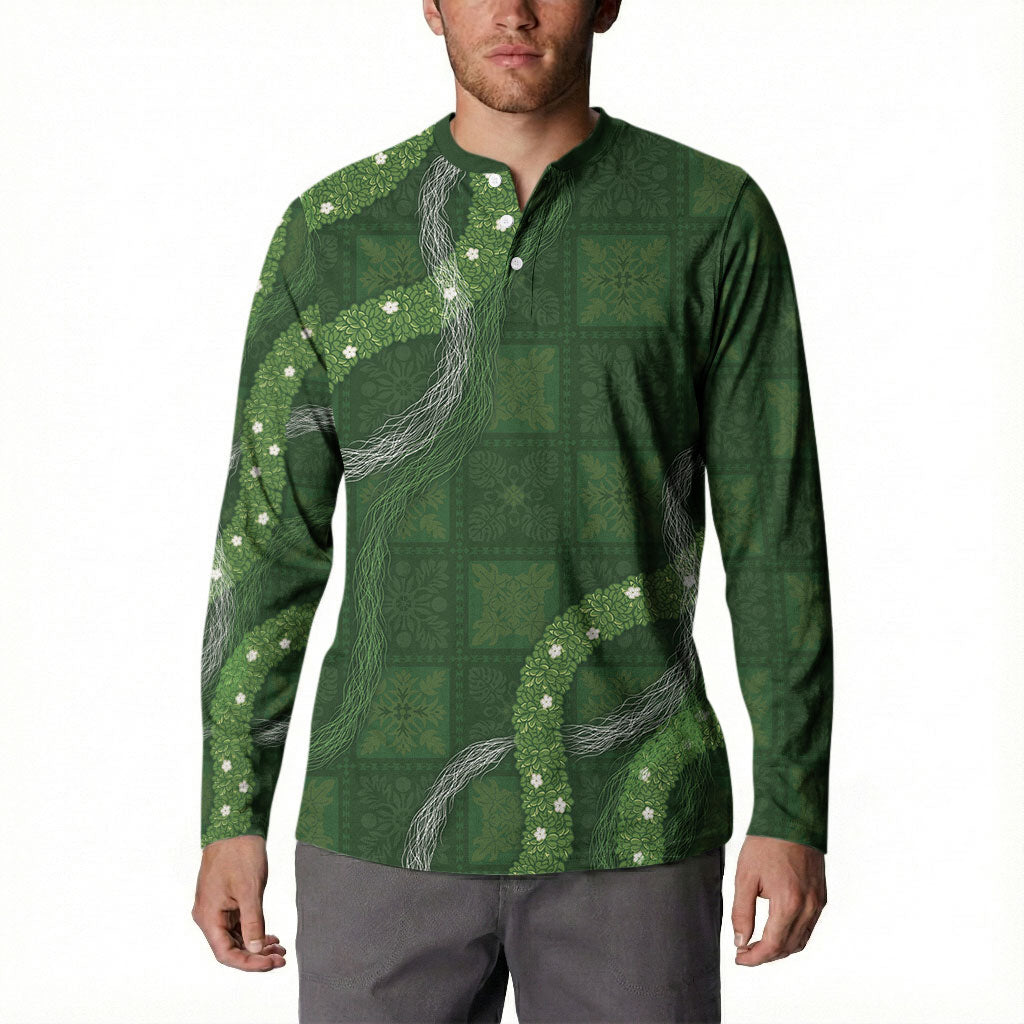 Hawaiian Quilt Button Sweatshirt Pele Hair Hinahina Lei Green Version LT05 - Polynesian Pride