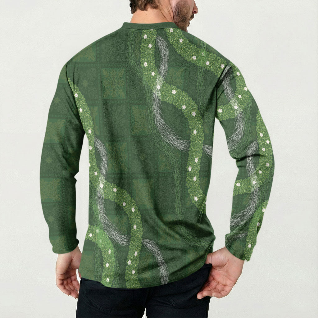 Hawaiian Quilt Button Sweatshirt Pele Hair Hinahina Lei Green Version LT05 - Polynesian Pride
