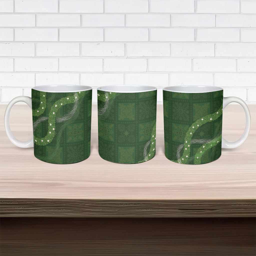 Hawaiian Quilt Ceramic Mug Pele Hair Hinahina Lei Green Version LT05 - Polynesian Pride