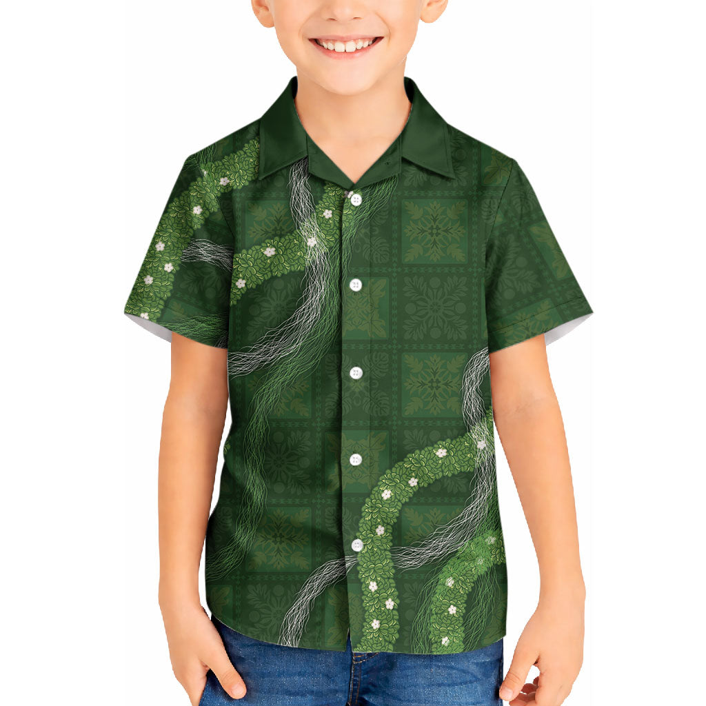 Hawaiian Quilt Kid Hawaiian Shirt Pele Hair Hinahina Lei Green Version LT05 Kid Green - Polynesian Pride