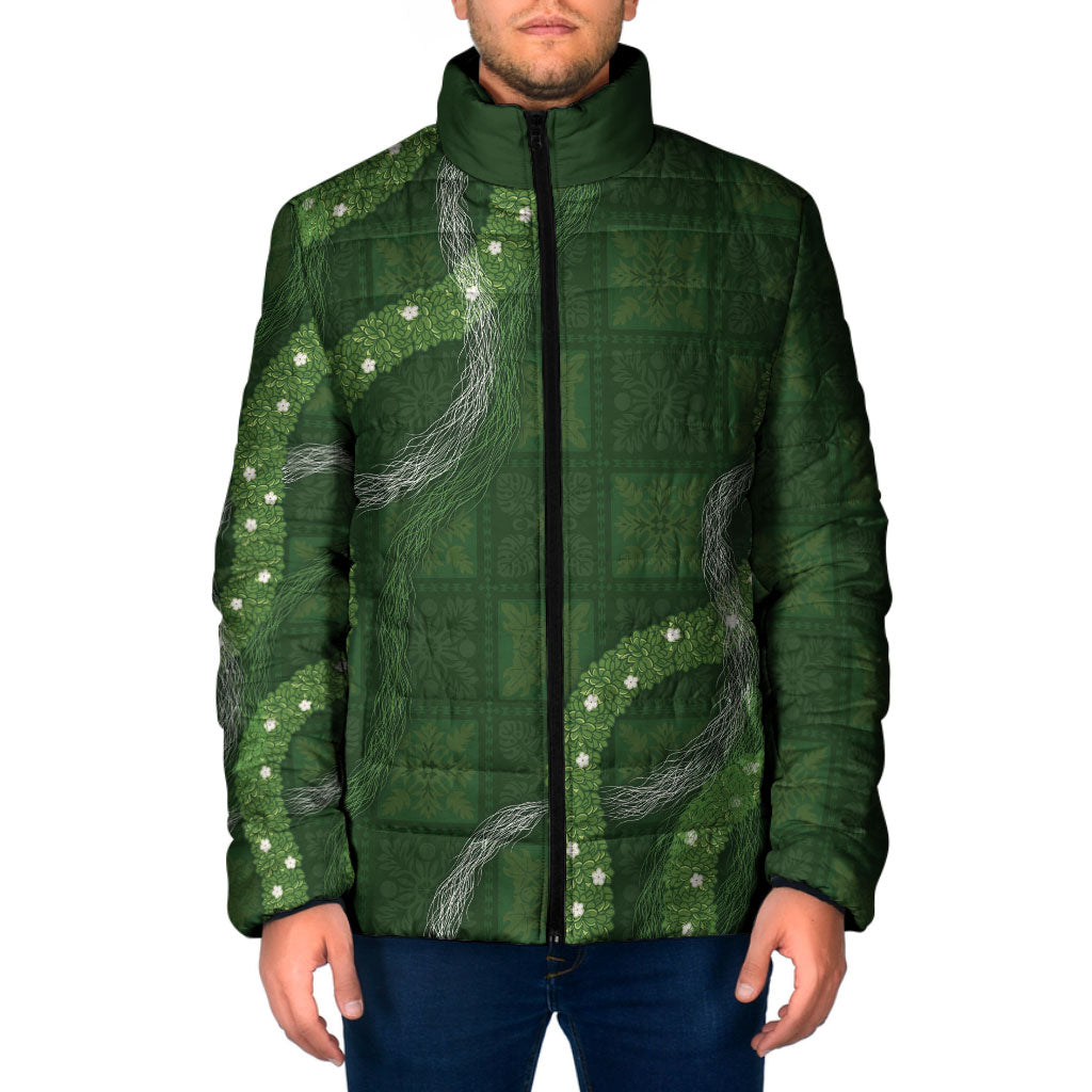 Hawaiian Quilt Padded Jacket Pele Hair Hinahina Lei Green Version LT05 Men Green - Polynesian Pride