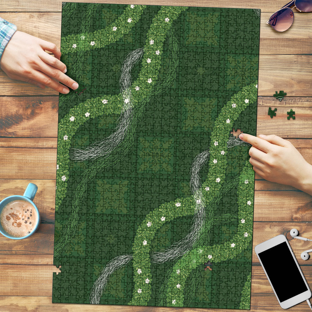 Hawaiian Quilt Puzzle Pele Hair Hinahina Lei Green Version LT05 Green - Polynesian Pride
