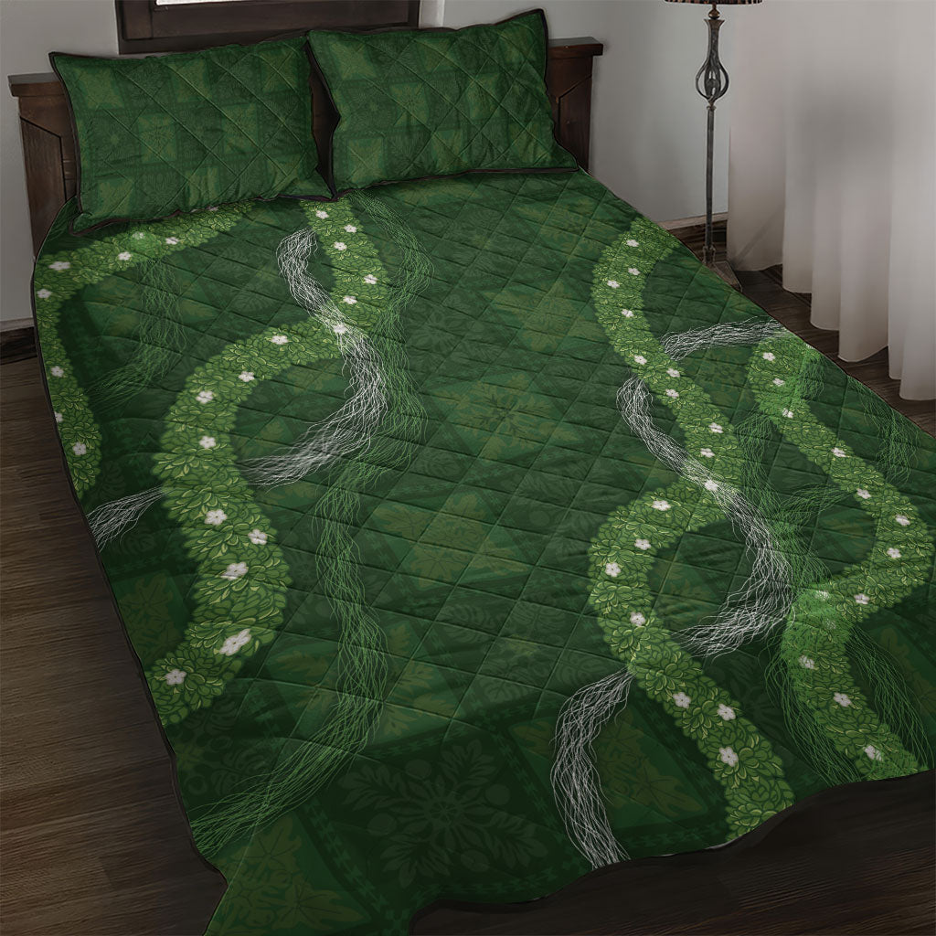 Hawaiian Quilt Quilt Bed Set Pele Hair Hinahina Lei Green Version LT05 Green - Polynesian Pride
