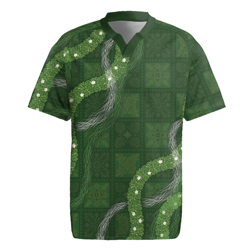 Hawaiian Quilt Rugby Jersey Pele Hair Hinahina Lei Green Version LT05 Green - Polynesian Pride