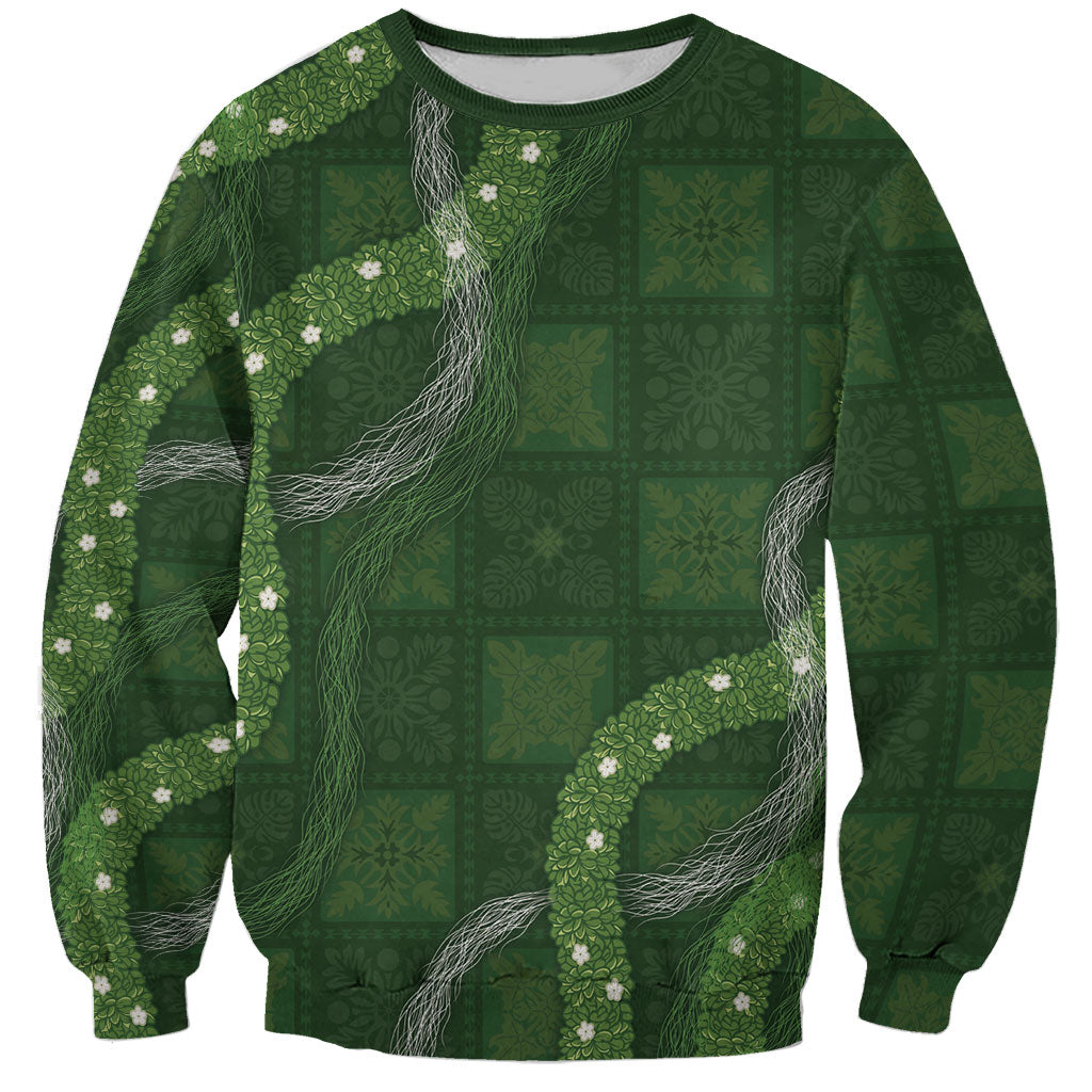 Hawaiian Quilt Sweatshirt Pele Hair Hinahina Lei Green Version LT05 Unisex Green - Polynesian Pride